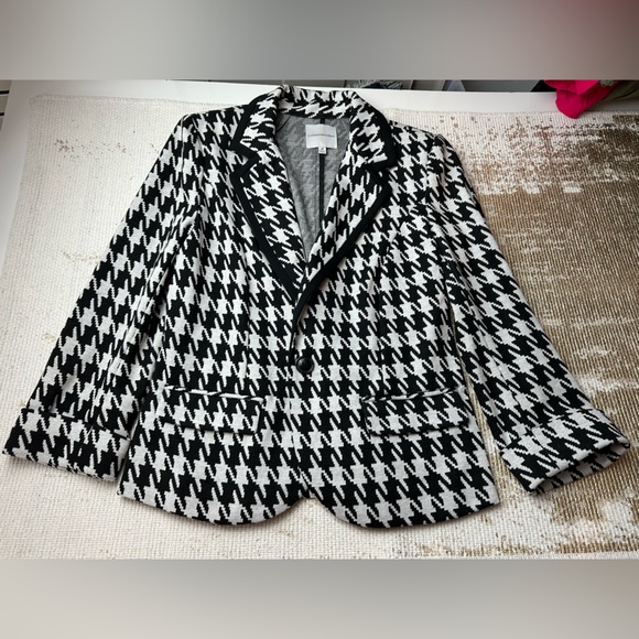 CATHERINE MALANDRINO Black White Houndstooth Career Blazer | Size Medium - Picture 12 of 13